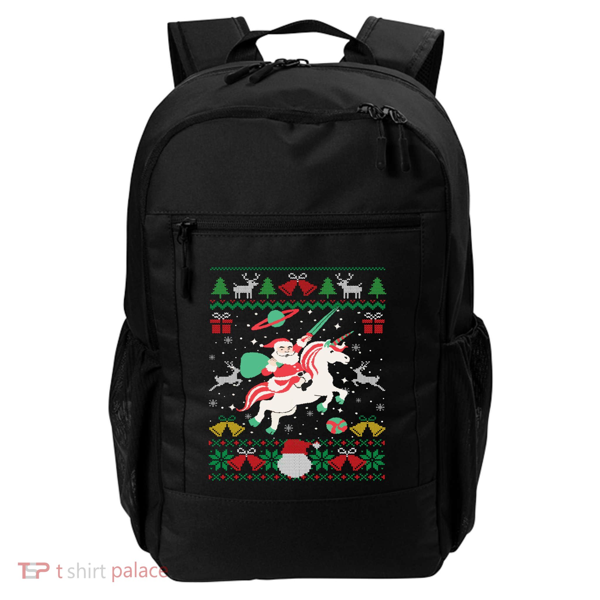 Santa Claus Riding Unicorn Christmas Ugly Christmas Sweater Meaningful Gift Backpack