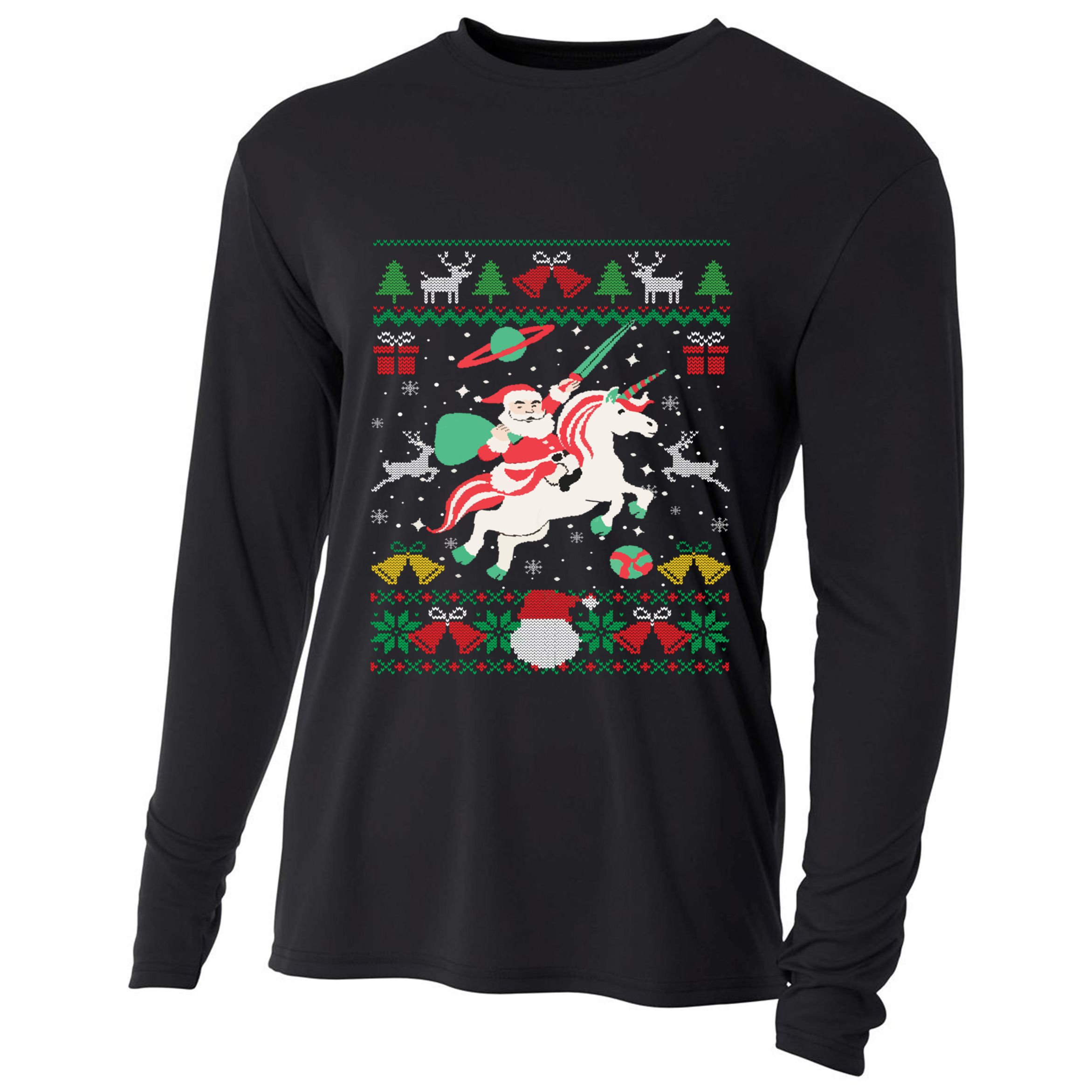 Santa Claus Riding Unicorn Christmas Ugly Christmas Sweater Meaningful Gift Cooling Performance Long Sleeve Crew