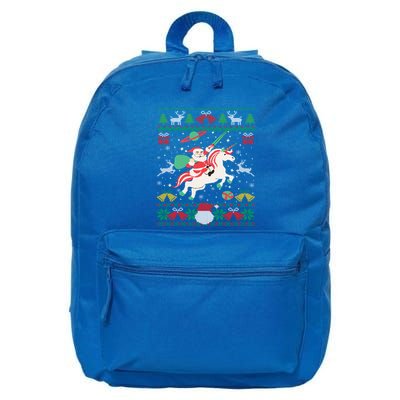 Santa Claus Riding Unicorn Christmas Ugly Christmas Sweater Meaningful Gift 16 in Basic Backpack