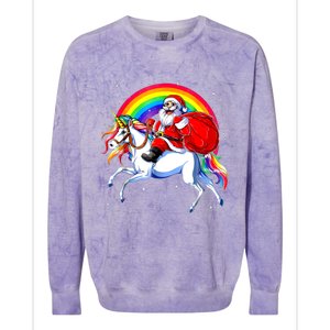 Santa Claus Riding Unicorn Rainbow Christmas Gifs Gift Colorblast Crewneck Sweatshirt