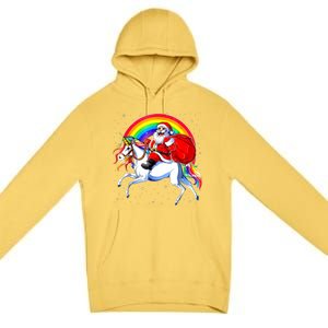 Santa Claus Riding Unicorn Rainbow Christmas Gifs Gift Premium Pullover Hoodie