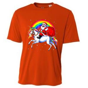 Santa Claus Riding Unicorn Rainbow Christmas Gifs Gift Cooling Performance Crew T-Shirt