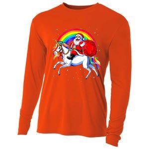 Santa Claus Riding Unicorn Rainbow Christmas Gifs Gift Cooling Performance Long Sleeve Crew