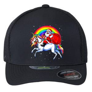 Santa Claus Riding Unicorn Rainbow Christmas Gifs Gift Flexfit Unipanel Trucker Cap