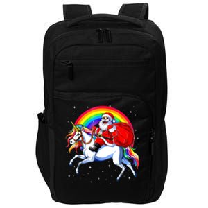 Santa Claus Riding Unicorn Rainbow Christmas Gifs Gift Impact Tech Backpack