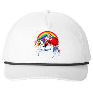 Santa Claus Riding Unicorn Rainbow Christmas Gifs Gift Snapback Five-Panel Rope Hat