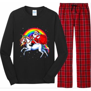 Santa Claus Riding Unicorn Rainbow Christmas Gifs Gift Long Sleeve Pajama Set