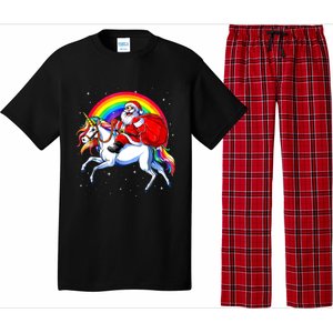 Santa Claus Riding Unicorn Rainbow Christmas Gifs Gift Pajama Set