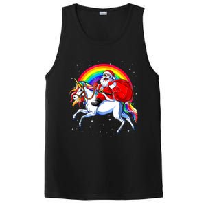 Santa Claus Riding Unicorn Rainbow Christmas Gifs Gift PosiCharge Competitor Tank