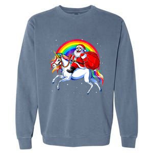 Santa Claus Riding Unicorn Rainbow Christmas Gifs Gift Garment-Dyed Sweatshirt