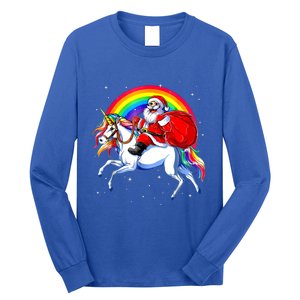 Santa Claus Riding Unicorn Rainbow Christmas Gifs Gift Long Sleeve Shirt