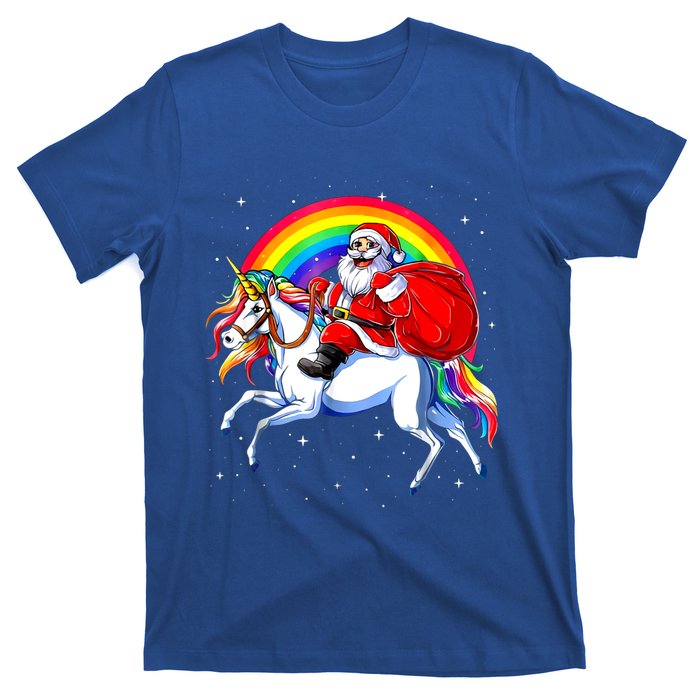 Santa Claus Riding Unicorn Rainbow Christmas Gifs Gift T-Shirt