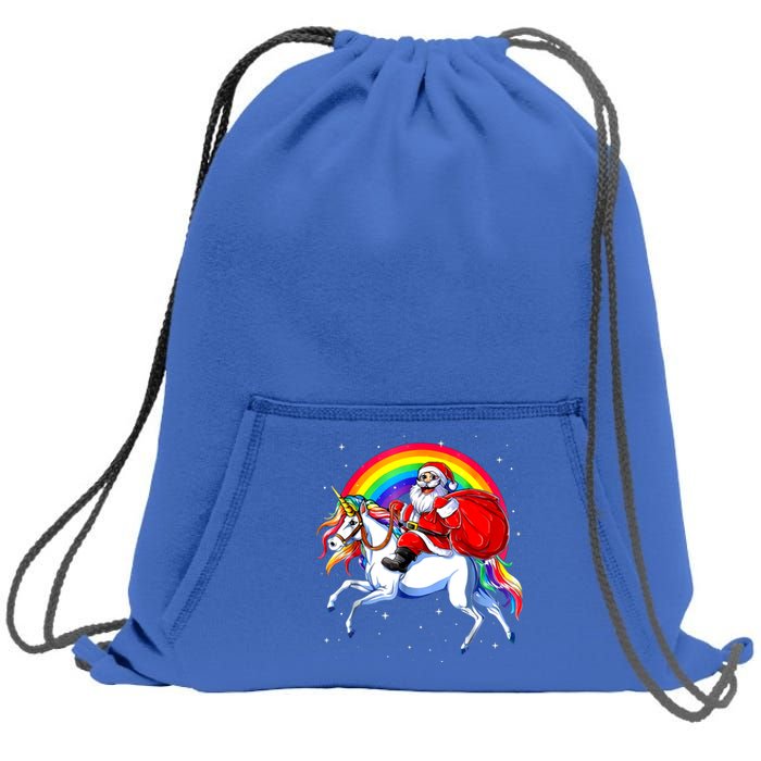 Santa Claus Riding Unicorn Rainbow Christmas Gifs Gift Sweatshirt Cinch Pack Bag