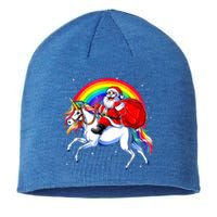 Santa Claus Riding Unicorn Rainbow Christmas Gifs Gift Sustainable Beanie