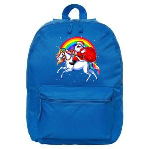 Santa Claus Riding Unicorn Rainbow Christmas Gifs Gift 16 in Basic Backpack