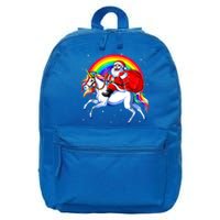 Santa Claus Riding Unicorn Rainbow Christmas Gifs Gift 16 in Basic Backpack