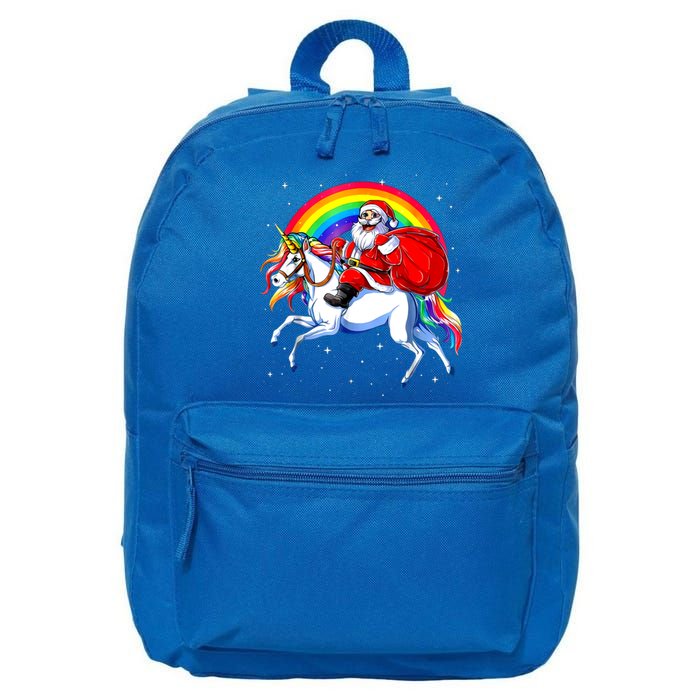 Santa Claus Riding Unicorn Rainbow Christmas Gifs Gift 16 in Basic Backpack