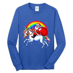 Santa Claus Riding Unicorn Rainbow Christmas Gifs Gift Tall Long Sleeve T-Shirt