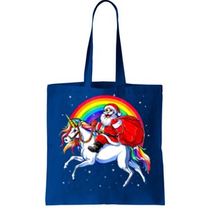 Santa Claus Riding Unicorn Rainbow Christmas Gifs Gift Tote Bag