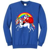 Santa Claus Riding Unicorn Rainbow Christmas Gifs Gift Tall Sweatshirt