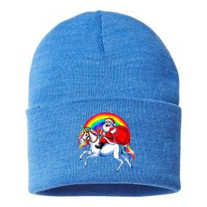 Santa Claus Riding Unicorn Rainbow Christmas Gifs Gift Sustainable Knit Beanie