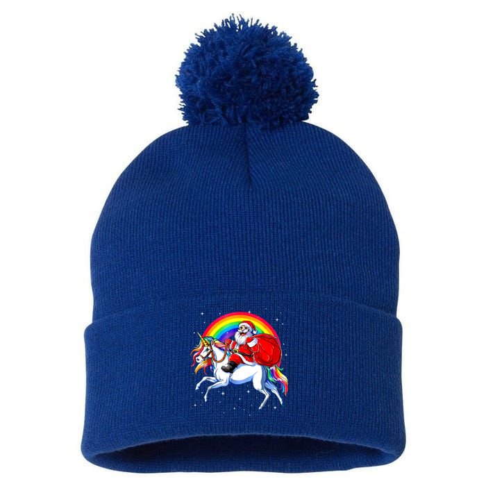 Santa Claus Riding Unicorn Rainbow Christmas Gifs Gift Pom Pom 12in Knit Beanie