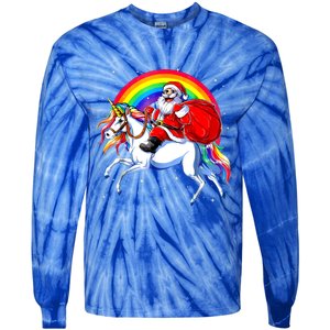 Santa Claus Riding Unicorn Rainbow Christmas Gifs Gift Tie-Dye Long Sleeve Shirt