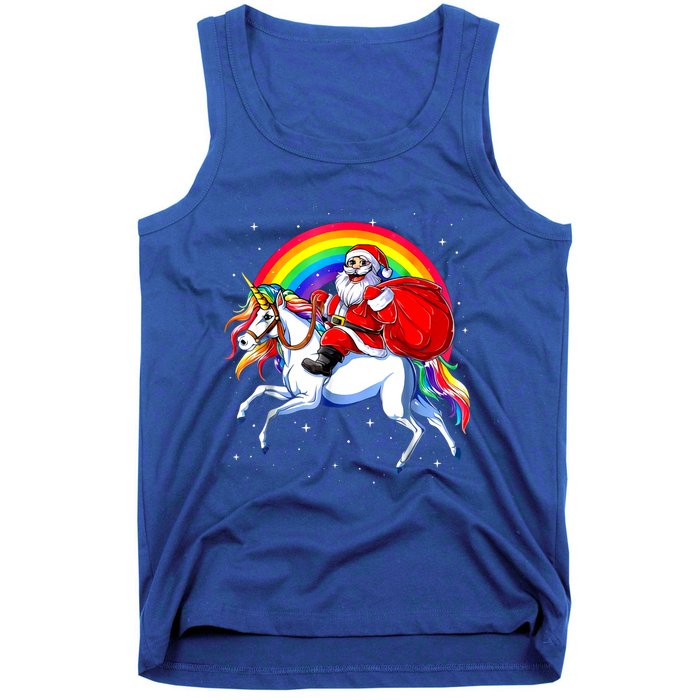 Santa Claus Riding Unicorn Rainbow Christmas Gifs Gift Tank Top