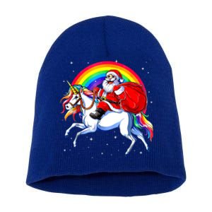 Santa Claus Riding Unicorn Rainbow Christmas Gifs Gift Short Acrylic Beanie