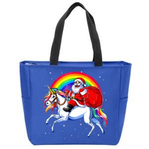 Santa Claus Riding Unicorn Rainbow Christmas Gifs Gift Zip Tote Bag