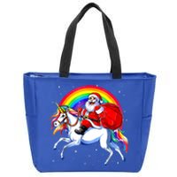 Santa Claus Riding Unicorn Rainbow Christmas Gifs Gift Zip Tote Bag