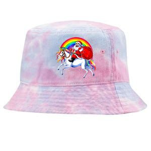 Santa Claus Riding Unicorn Rainbow Christmas Gifs Gift Tie-Dyed Bucket Hat