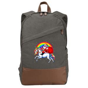 Santa Claus Riding Unicorn Rainbow Christmas Gifs Gift Cotton Canvas Backpack