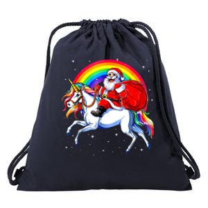 Santa Claus Riding Unicorn Rainbow Christmas Gifs Gift Drawstring Bag