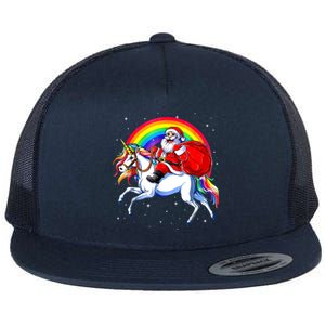 Santa Claus Riding Unicorn Rainbow Christmas Gifs Gift Flat Bill Trucker Hat