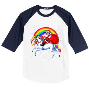 Santa Claus Riding Unicorn Rainbow Christmas Gifs Gift Baseball Sleeve Shirt