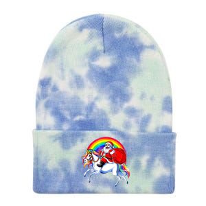 Santa Claus Riding Unicorn Rainbow Christmas Gifs Gift Tie Dye 12in Knit Beanie