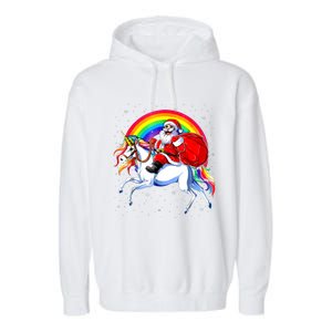 Santa Claus Riding Unicorn Rainbow Christmas Gifs Gift Garment-Dyed Fleece Hoodie