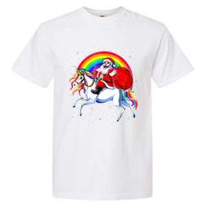 Santa Claus Riding Unicorn Rainbow Christmas Gifs Gift Garment-Dyed Heavyweight T-Shirt