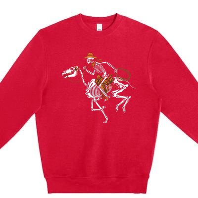 Skeleton Cowboy Riding Horse Halloween Rider Costume Premium Crewneck Sweatshirt