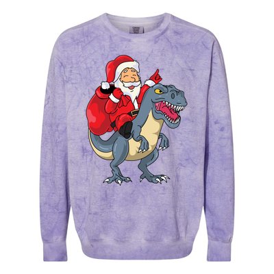 Santa Claus Riding Trex Dinosaur Christmas Dino Tree Rex Gift Colorblast Crewneck Sweatshirt