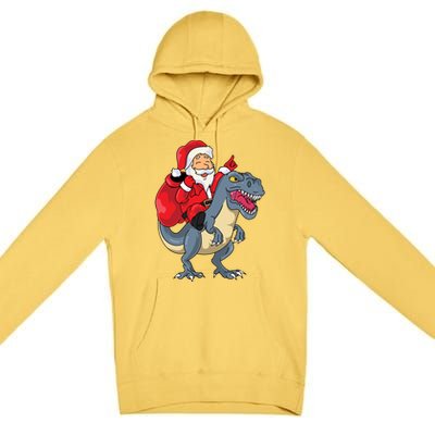 Santa Claus Riding Trex Dinosaur Christmas Dino Tree Rex Gift Premium Pullover Hoodie