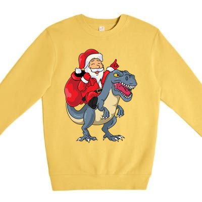 Santa Claus Riding Trex Dinosaur Christmas Dino Tree Rex Gift Premium Crewneck Sweatshirt