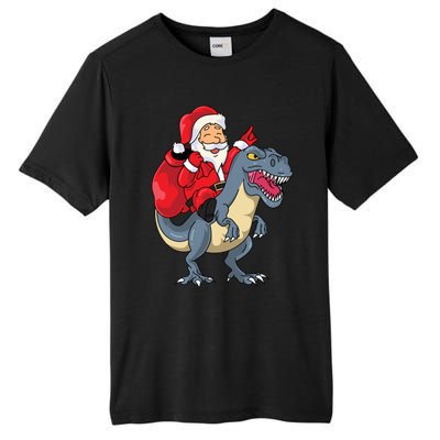 Santa Claus Riding Trex Dinosaur Christmas Dino Tree Rex Gift Tall Fusion ChromaSoft Performance T-Shirt