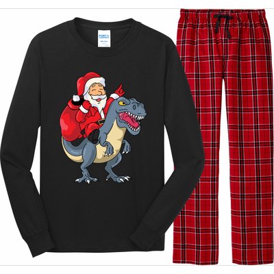 Santa Claus Riding Trex Dinosaur Christmas Dino Tree Rex Gift Long Sleeve Pajama Set