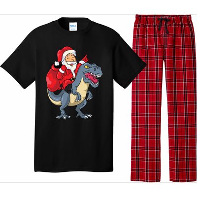 Santa Claus Riding Trex Dinosaur Christmas Dino Tree Rex Gift Pajama Set