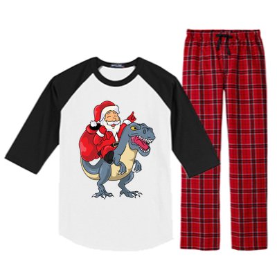 Santa Claus Riding Trex Dinosaur Christmas Dino Tree Rex Gift Raglan Sleeve Pajama Set