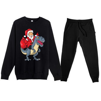 Santa Claus Riding Trex Dinosaur Christmas Dino Tree Rex Gift Premium Crewneck Sweatsuit Set