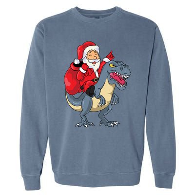 Santa Claus Riding Trex Dinosaur Christmas Dino Tree Rex Gift Garment-Dyed Sweatshirt