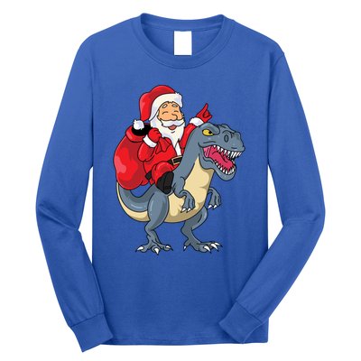 Santa Claus Riding Trex Dinosaur Christmas Dino Tree Rex Gift Long Sleeve Shirt